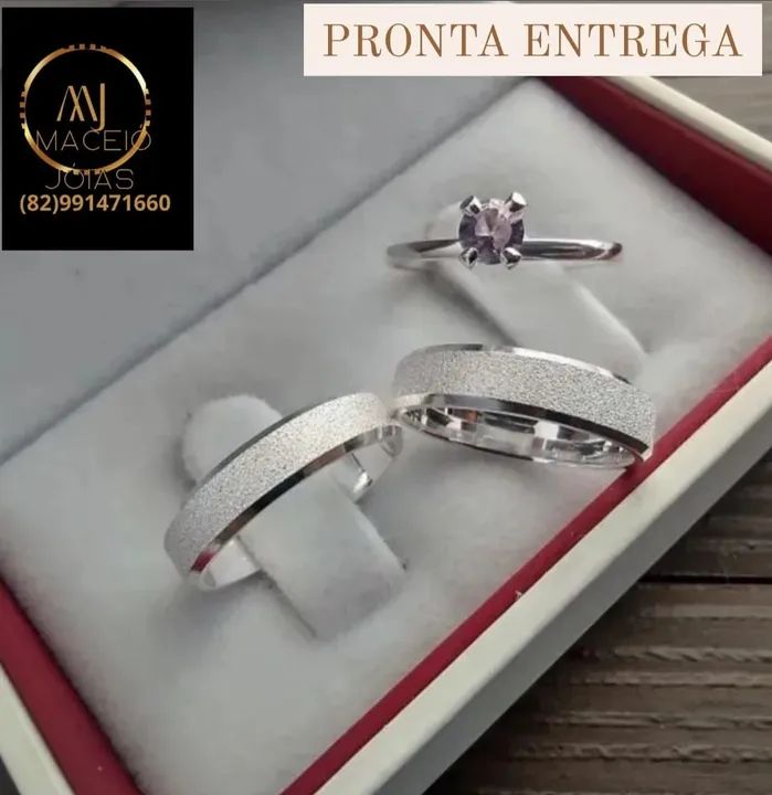  KIT TRIO ALIANÇAS DE NOIVADO E CASAMENTO 