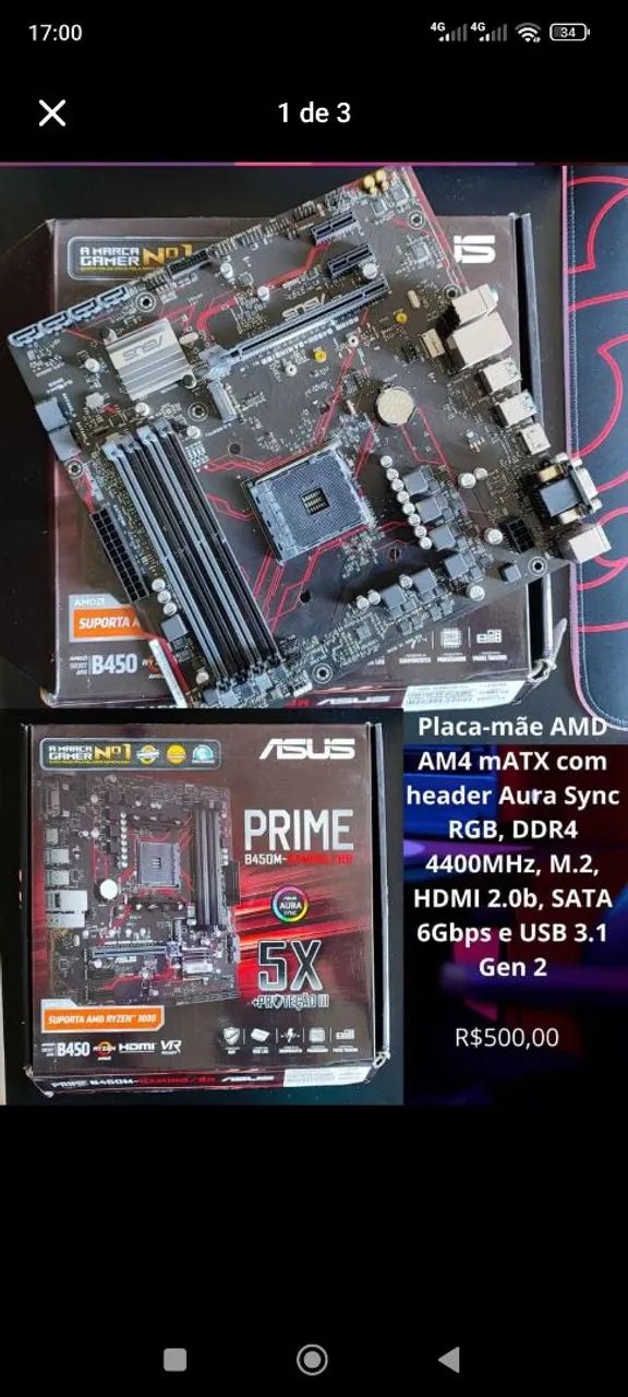 Placa-Mãe ASUS Prime B450-Plus - Foto 3
