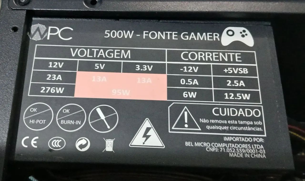 Fonte PC Gamer 500W - Nova