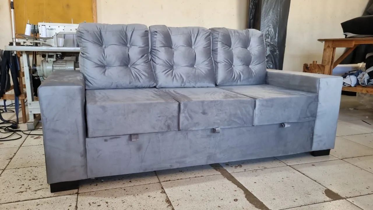 Sofá retrátil cinza fabricamos outras cores novo - Foto 2
