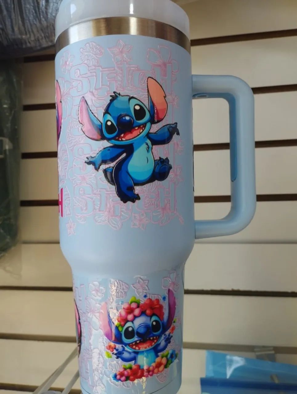 Copo Térmico 1L Stitch - Azul com Canudo e Alça - Foto 2