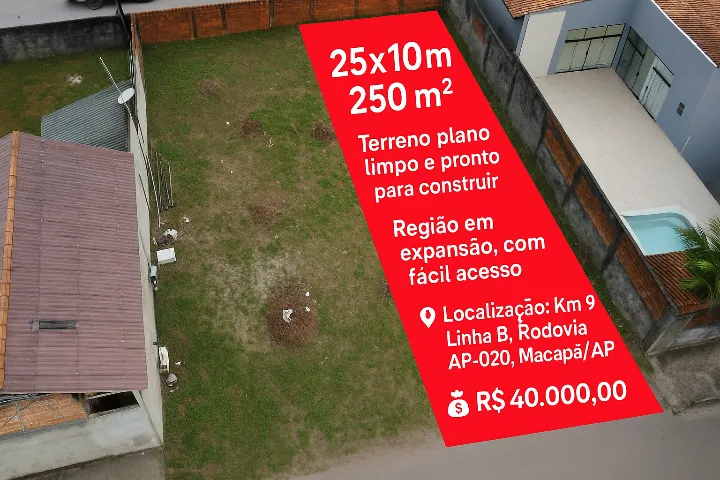 TERRENO À VENDA - 250 M² POR R$ 36.000,00 (LINHA B - KM9)