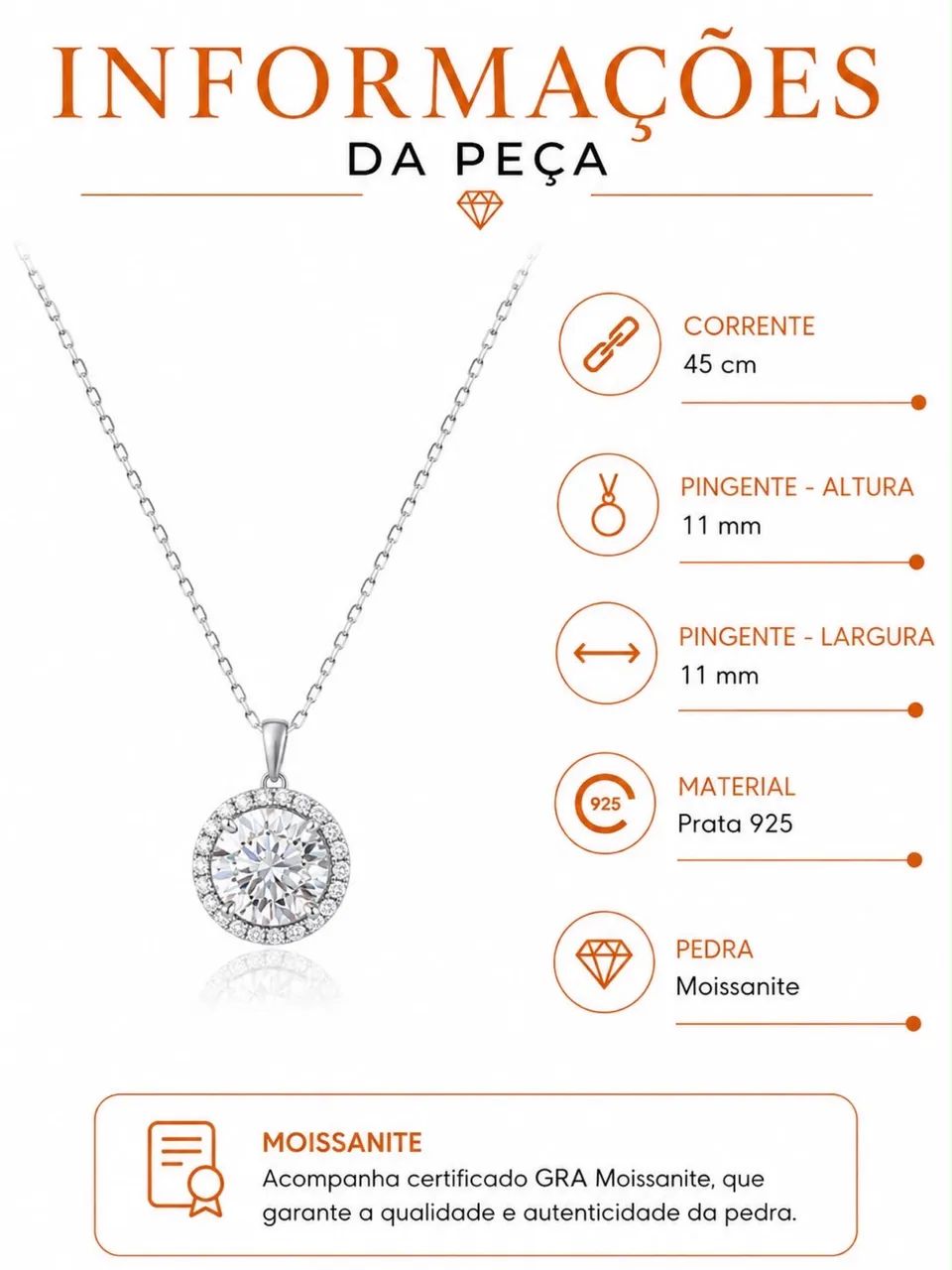 COLAR MOISSANITE prata legítima com rhodium garantia e  cód 85257 - Foto 3