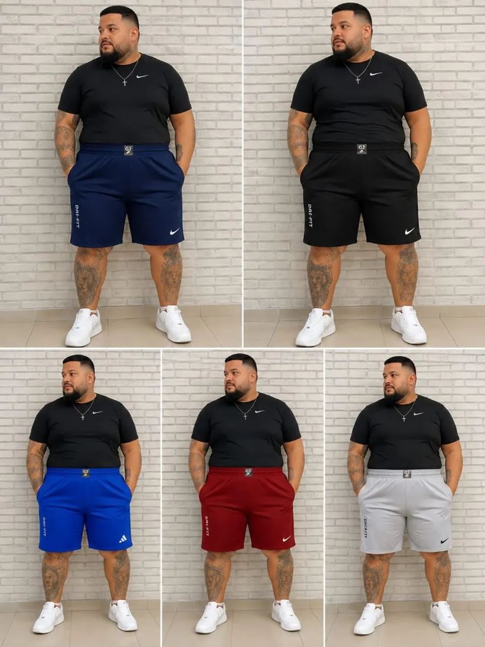 short dry fit plus sizes do g1 ao g6