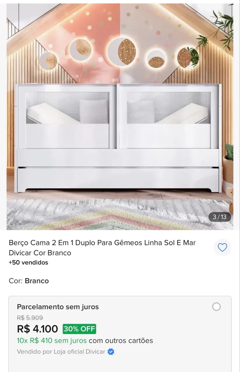 Berço gemelar que vira cama