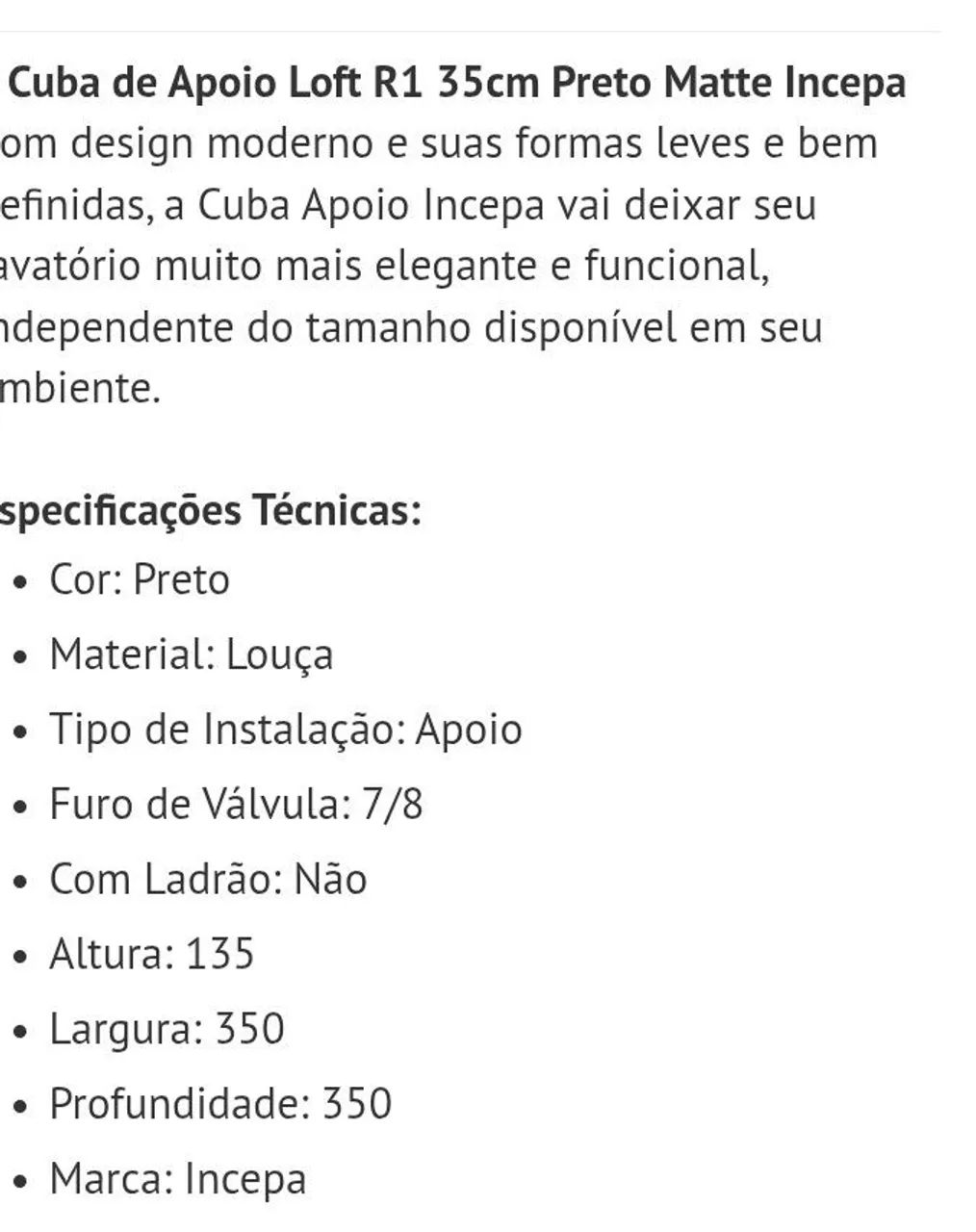 Cuba apoio Incepa Loft preta 150$
