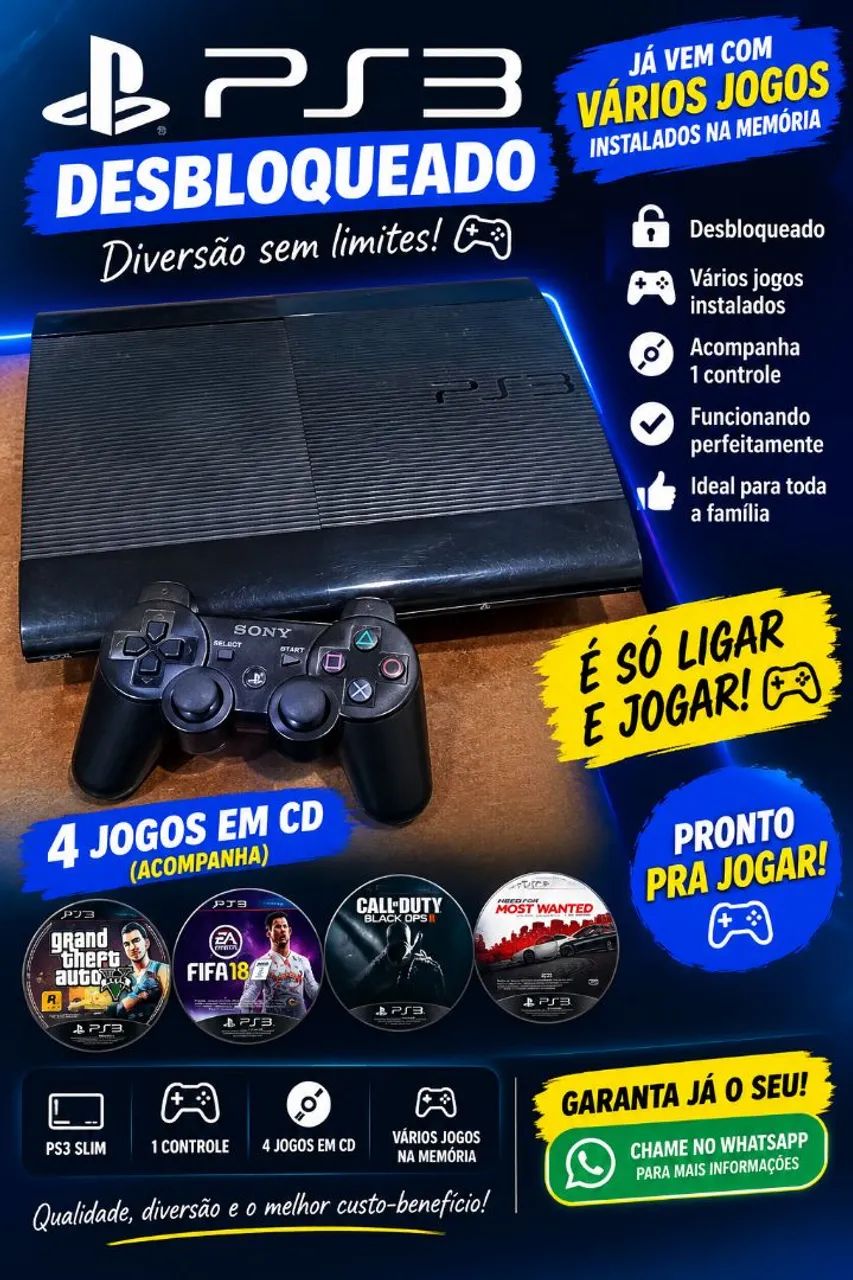 PS3 Bem conservado, funcionando perfeitamente! 