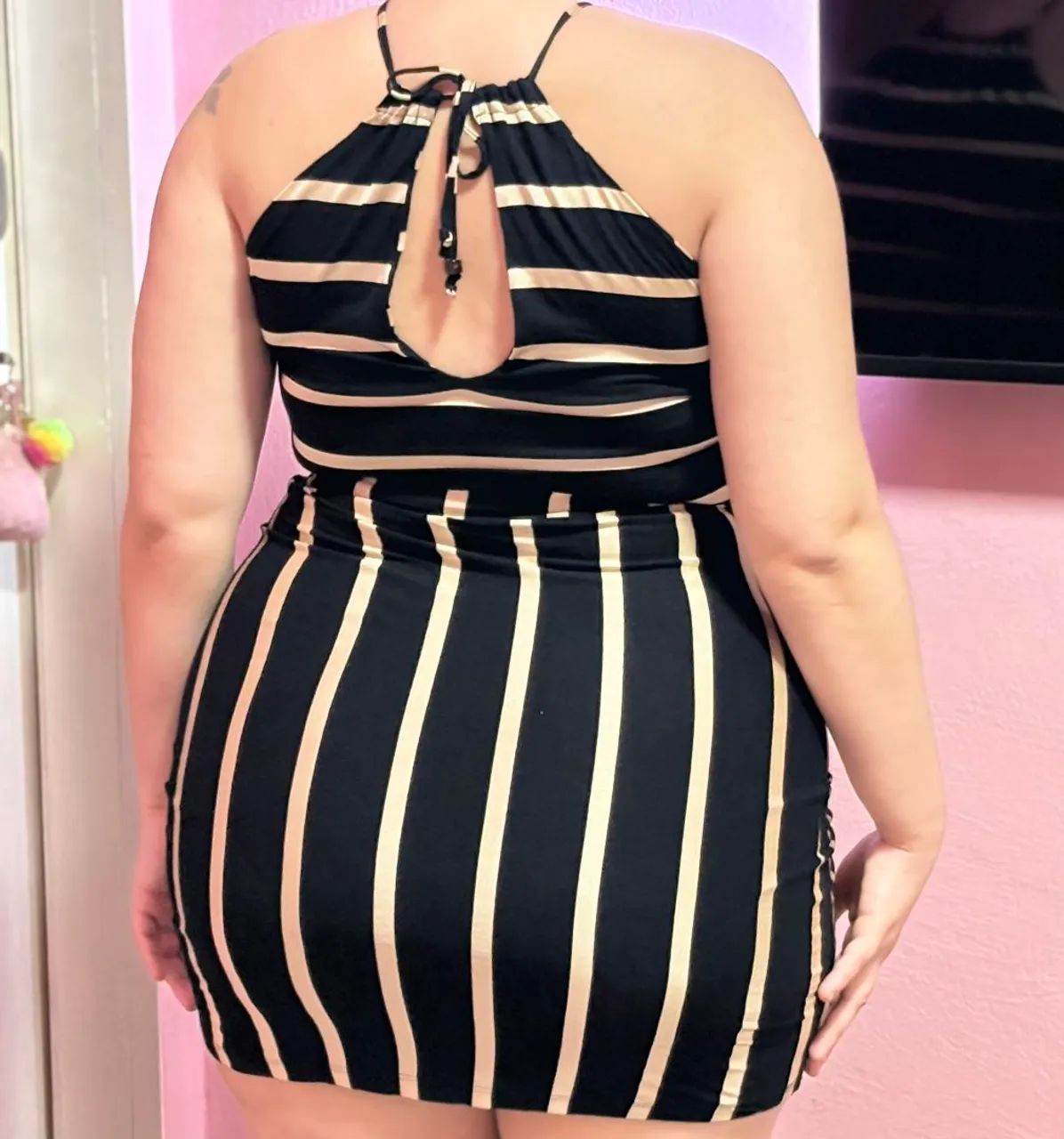 Vestido listrado com elastano, veste do G até G1 (44 a 48) - Foto 3