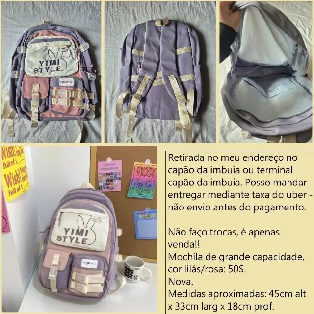 Mochila grande lilás/rosa nova