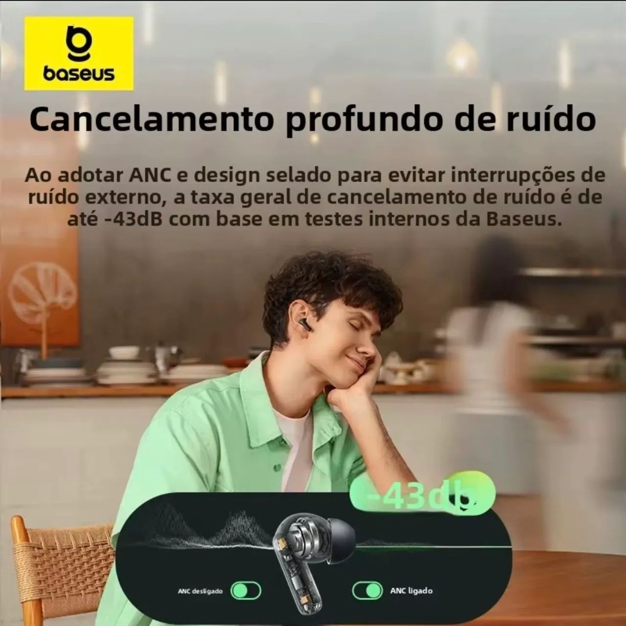 Fone Baseus EP10 super Bass ANC 43dB - Foto 4