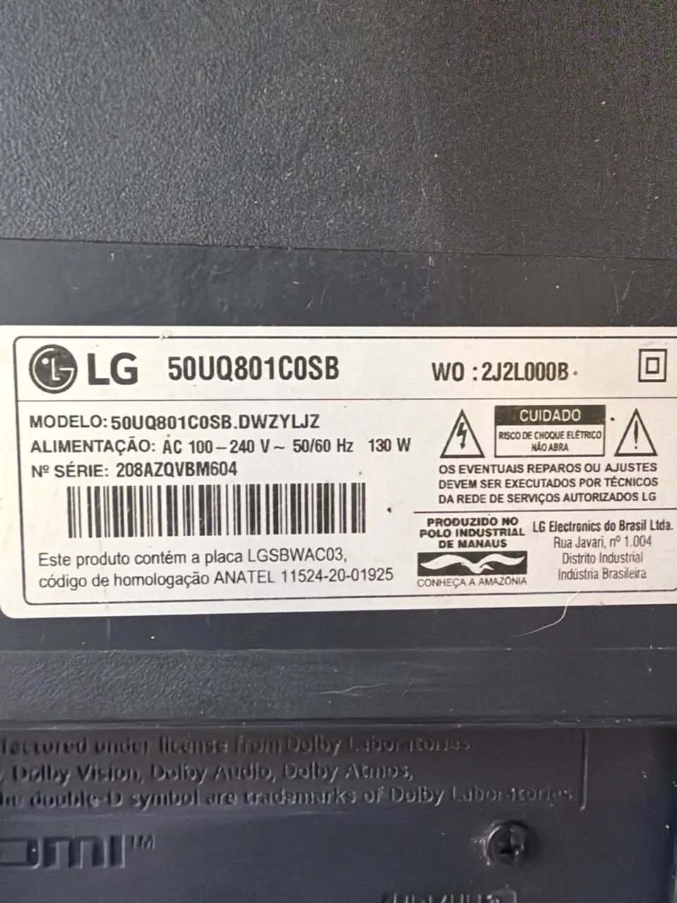 TV 50 polegadas LG com defeito