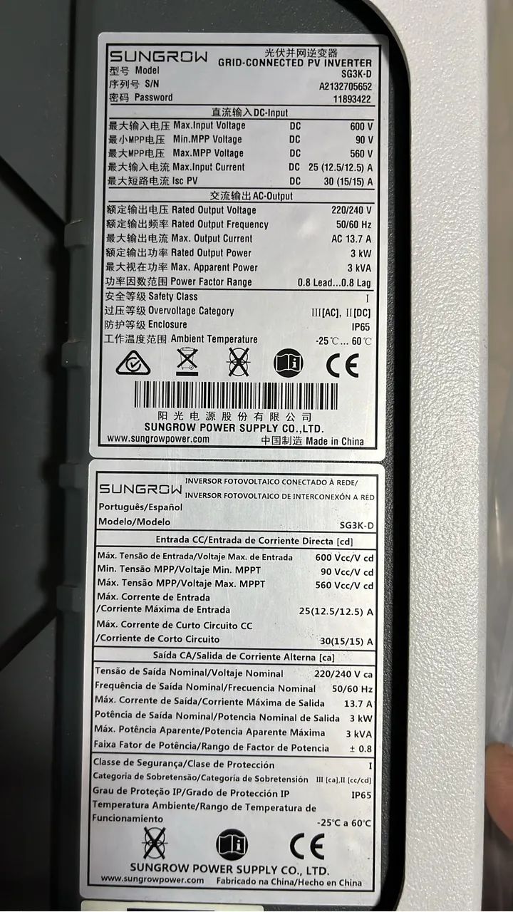 Inversor Solar Sungrow 3KW - Perfeito Estsdo - Foto 4