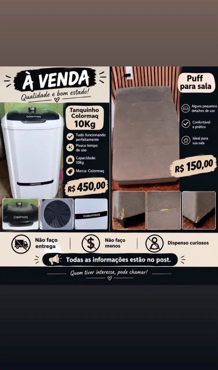 Tanquinho 10 kg colomarq e Puff de sofá 