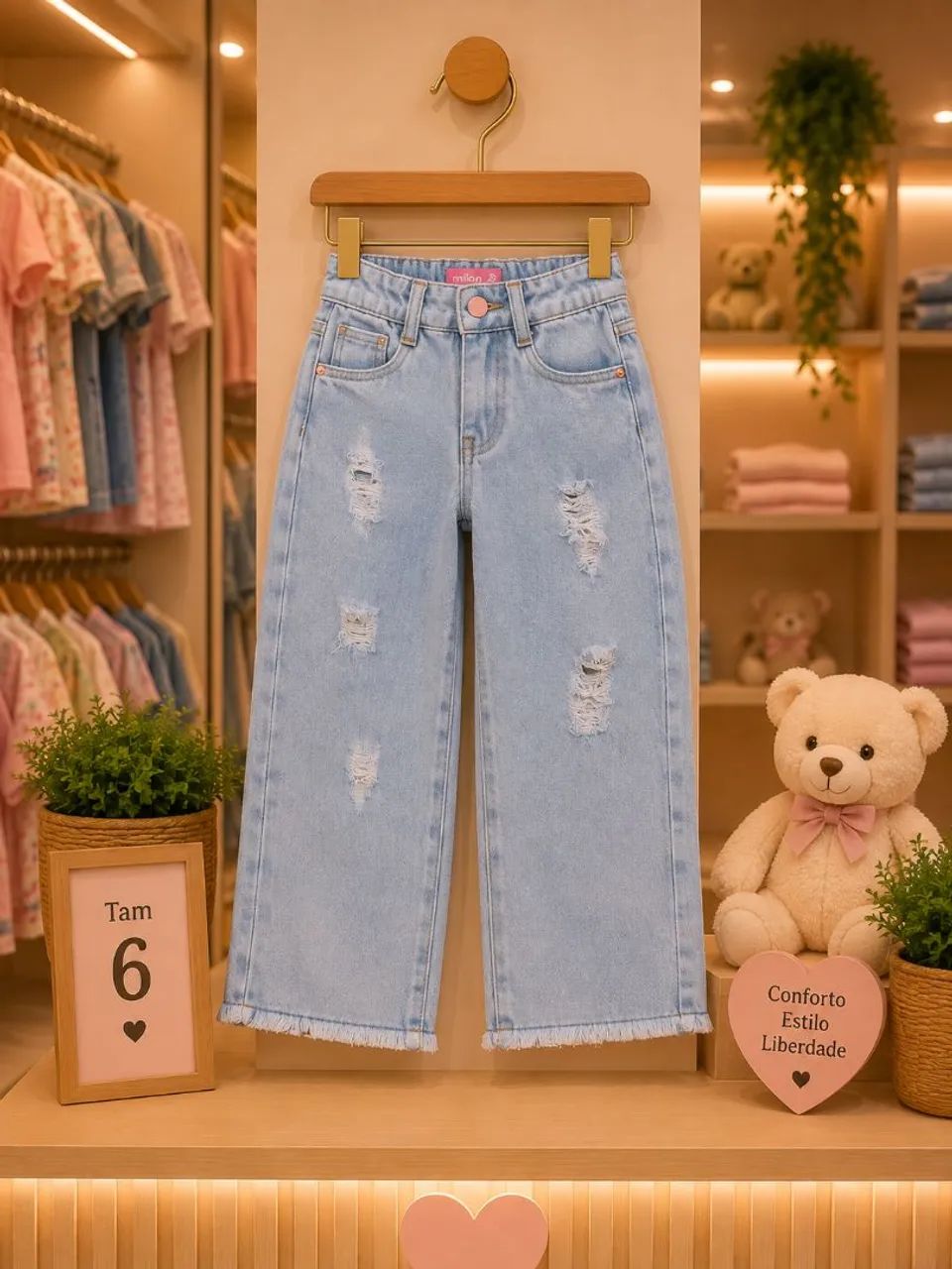 Calça jeans feminina infantil 