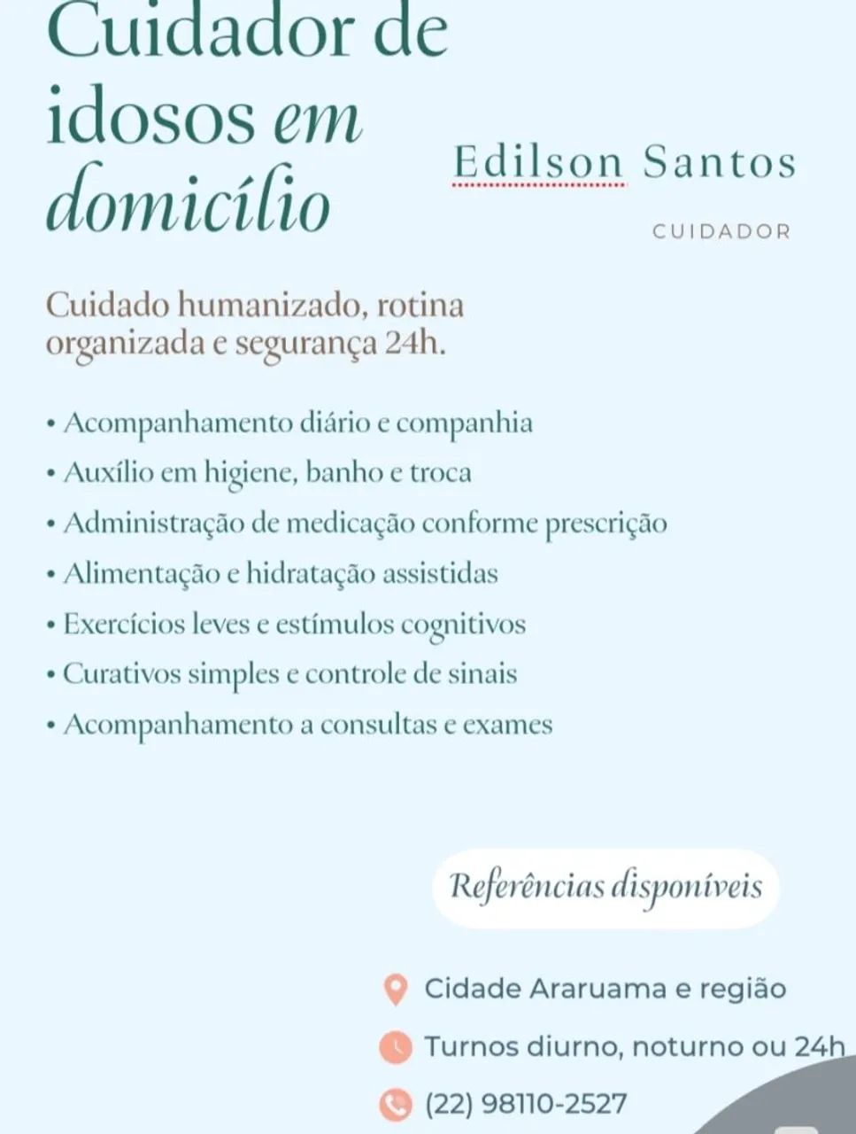 Cuidador de idosos, faxinas básicas.