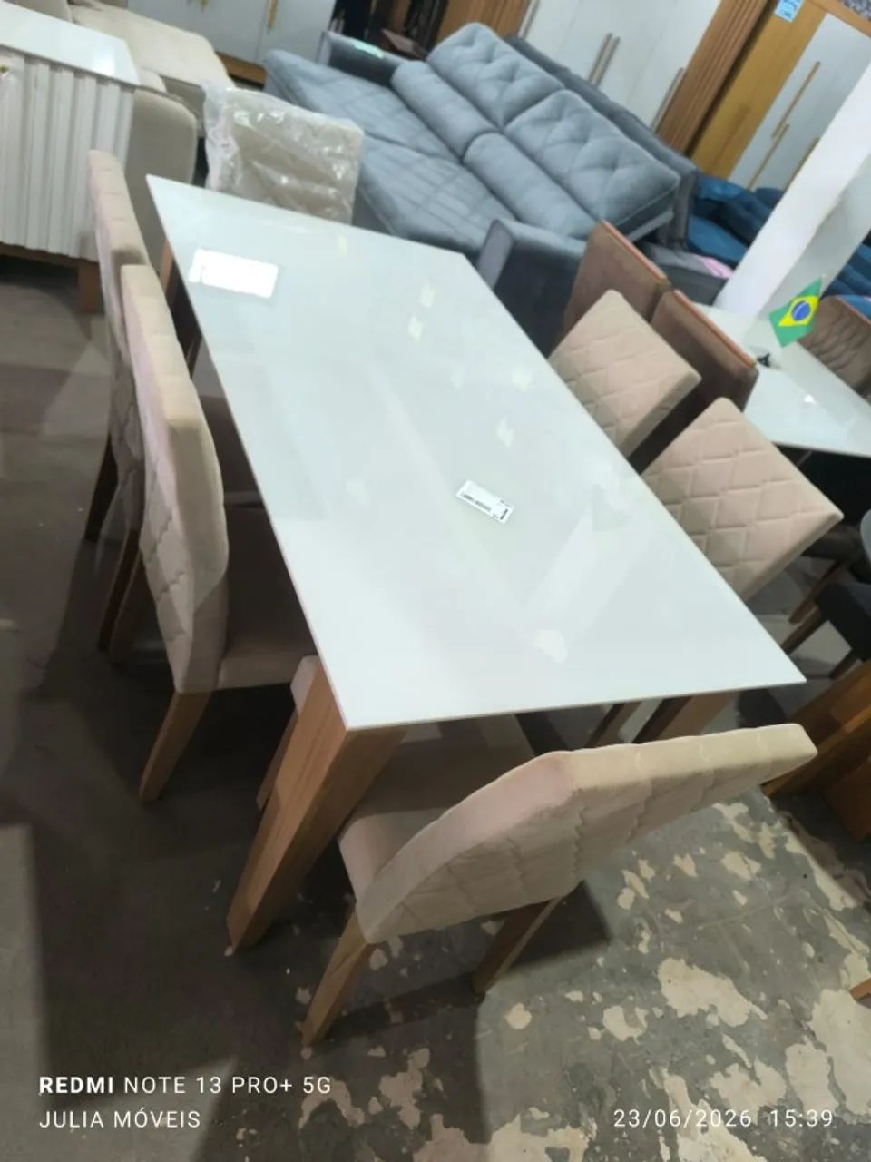 Mesa De Jantar 6 Cadeiras Nova Tampo MDF Com Vidro Lacado 