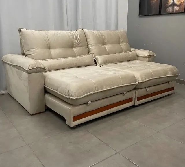 Sofá Imperial Comfort 250cm 4 Lugares Retrátil e Reclinável em Veludo