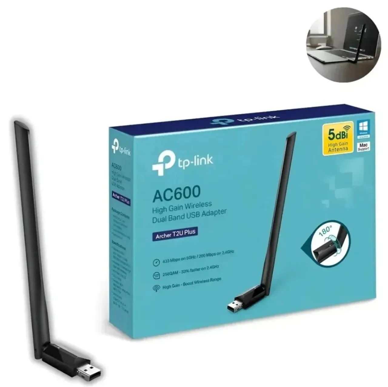 Adaptador de rede Wi-Fi USB TP-Link Archer T2U Plus