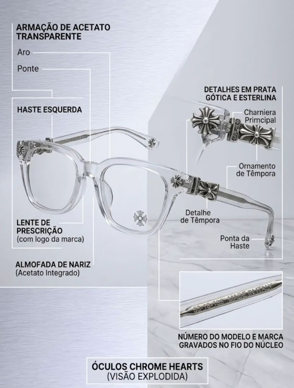 Óculos Chrome Hearts - Foto 2
