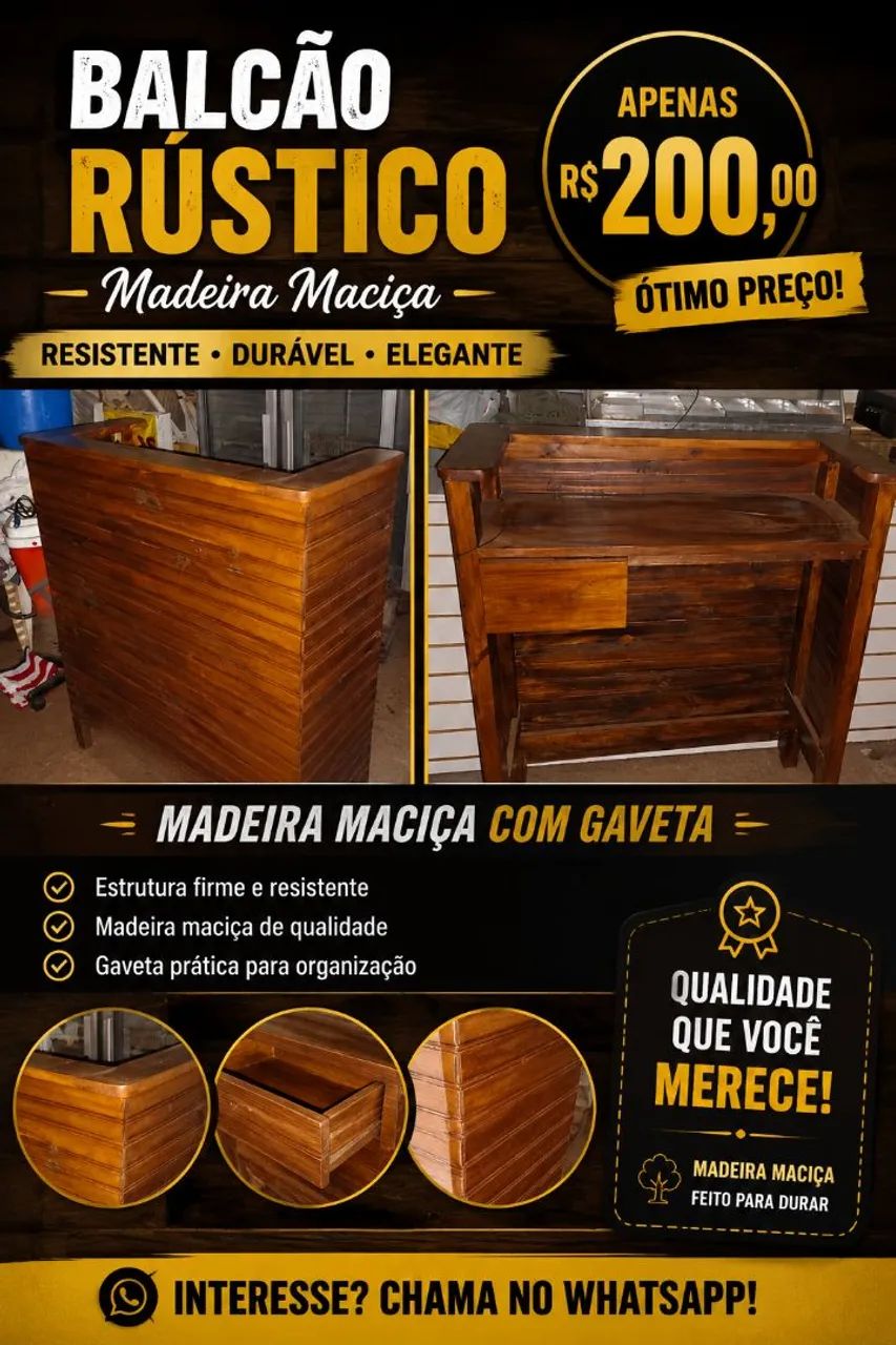 balcão de madeira macica
