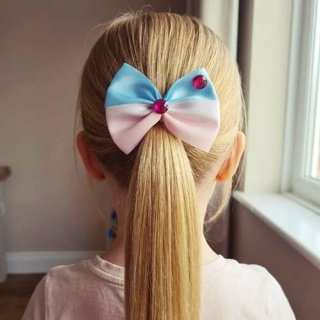 Laço Infantil para Cabelo - Azul e Rosa com Strass Rosa
