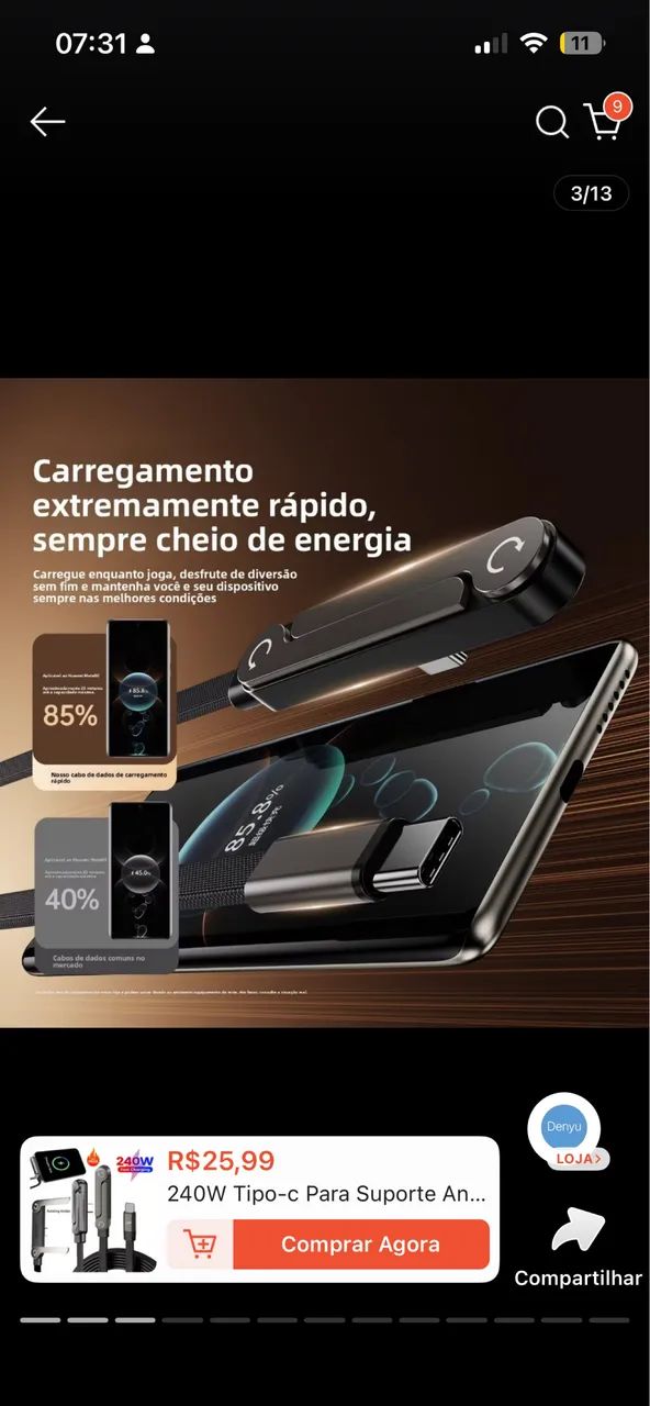 Cabo Telefone Dobrável Carregamento Rápido - Foto 2
