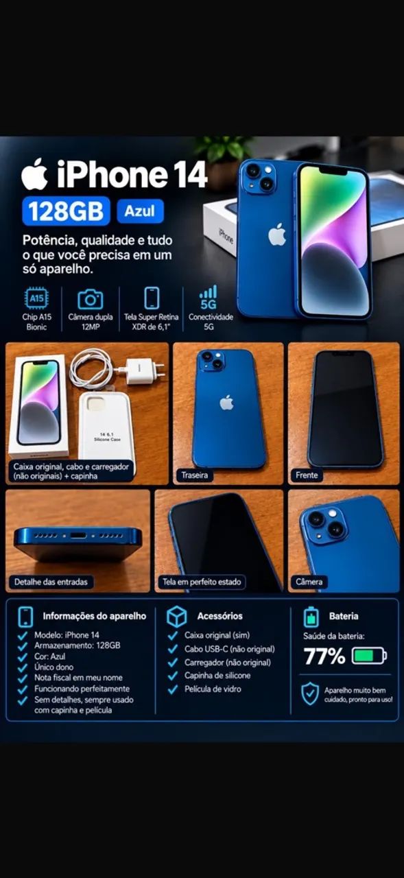iPhone 14 128GB Azul meia-noite - Celulares e Smartphones