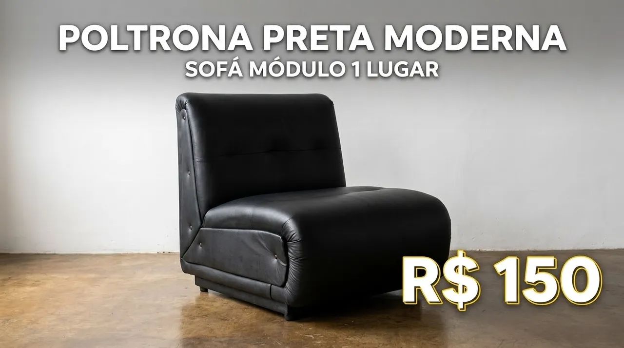 Poltrona / Sofá de 1 Lugar Sem Braço - Couro Sintético Preto
