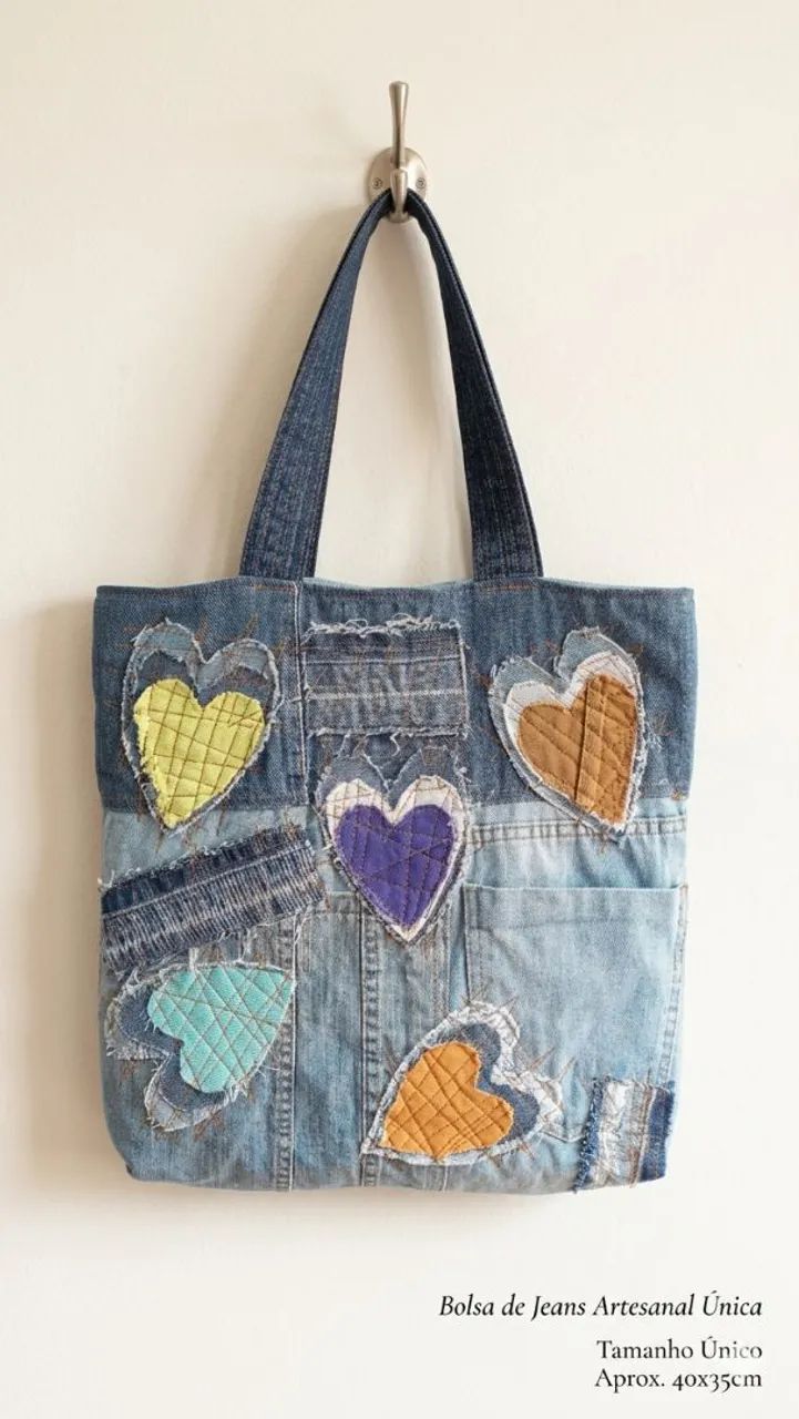 Bolsa jeans Corações  - Foto 2