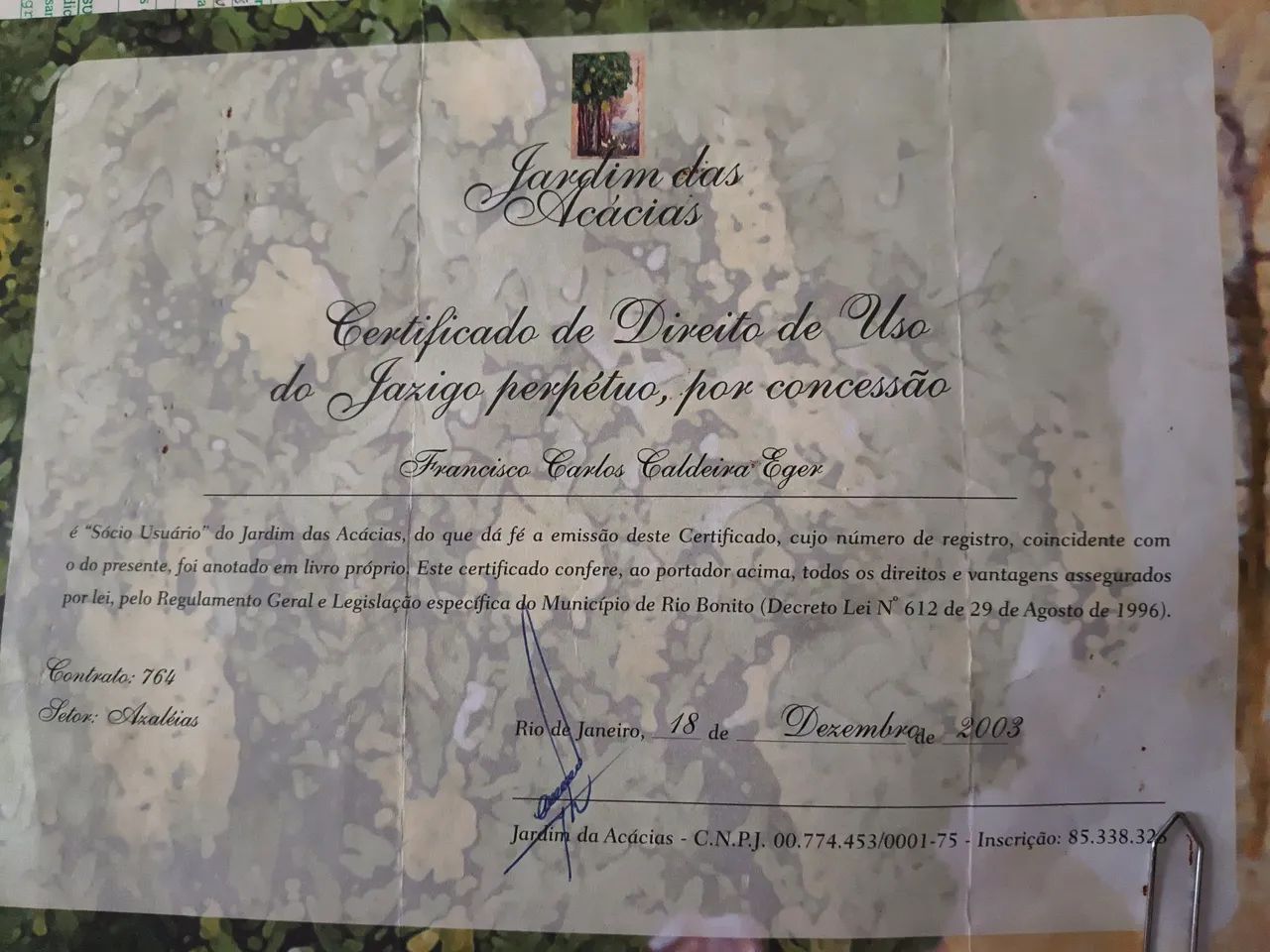 Venda de um jazigo perpétuo 