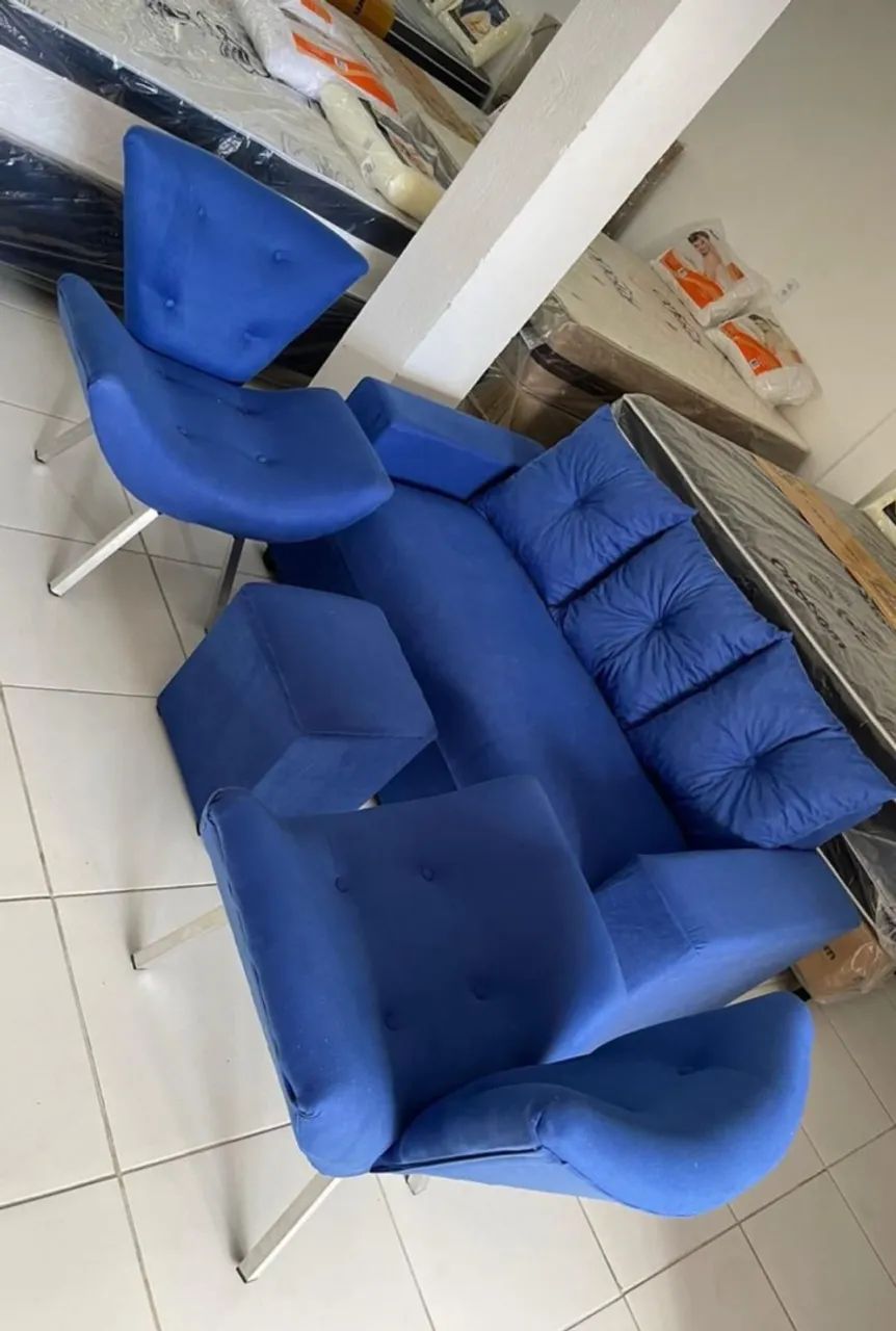 Kit Sofá 3 Lugares com almofadas soltas, 2 Poltronas e um Puff - Entrega Imediata; - Foto 3