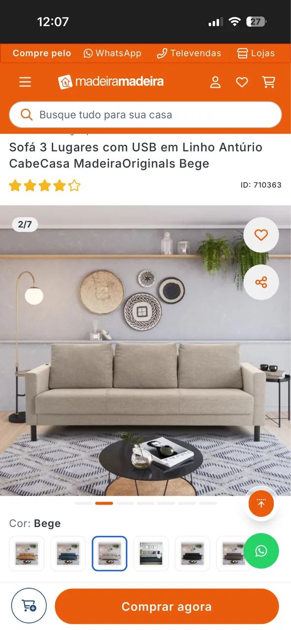 Sofá 3 lugares - 1 ano de uso !  - Foto 4