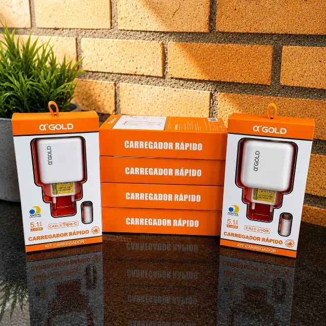 Kit Carregador Rápido A'GOLD CA23-2 (Com Cabo Lightning / iOS)