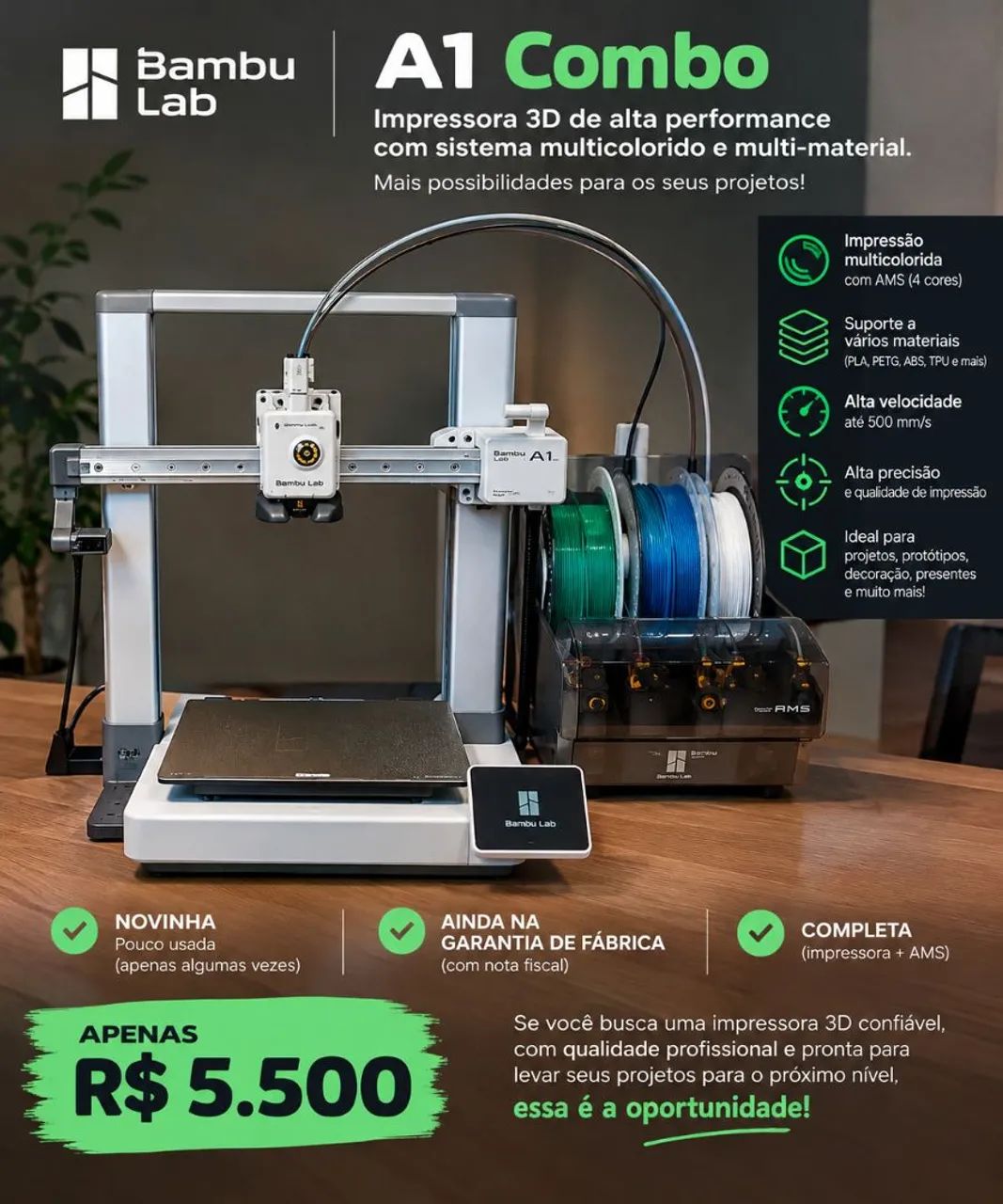 Impressora 3D bambulab A1 combo 