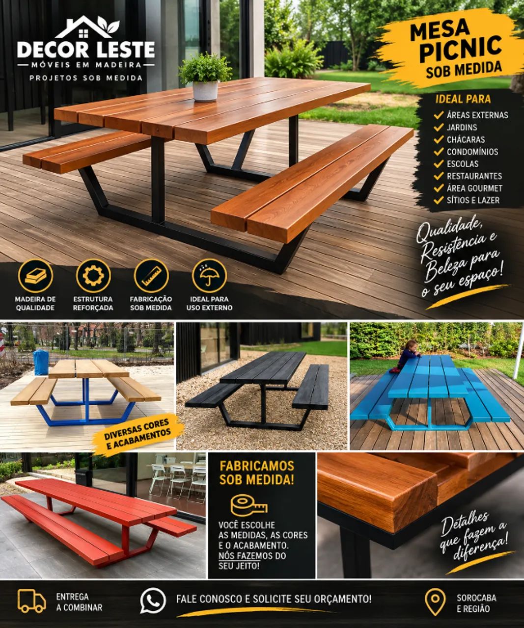 Mesa Picnic em Madeira e Metal
