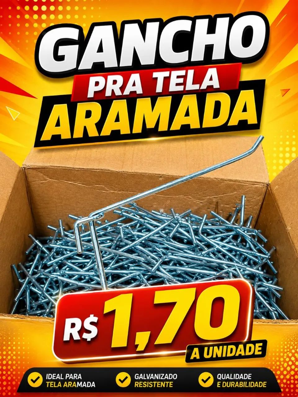 Gancho pra tela aramada R$1,70 a unidade!!!