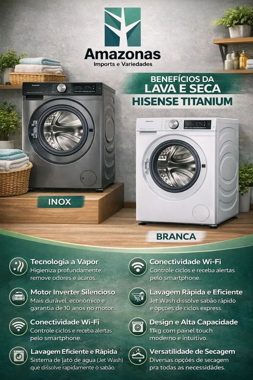  Lavar e Seca Hisense 11kg e 13 kilos WD 3s1143bt2  NOVAS  - Foto 5