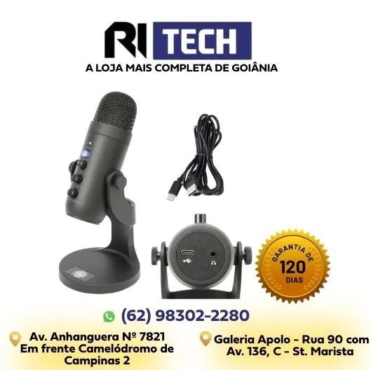 Microfone Condensador USB Gamer Mesa Rotação 360° com Entrada Fone P2