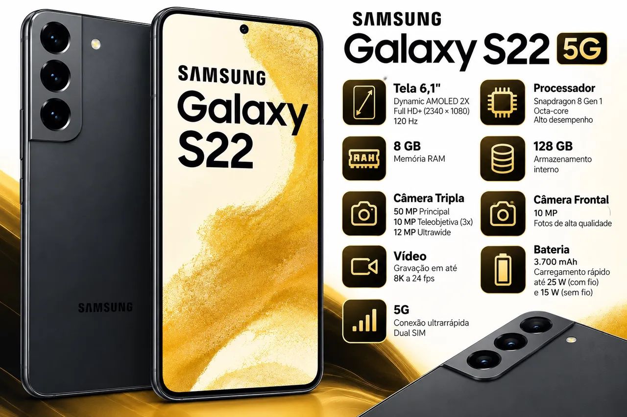 Samsung Galaxy S22 5G 128GB 8GB RAM Seminovo - Celulares e