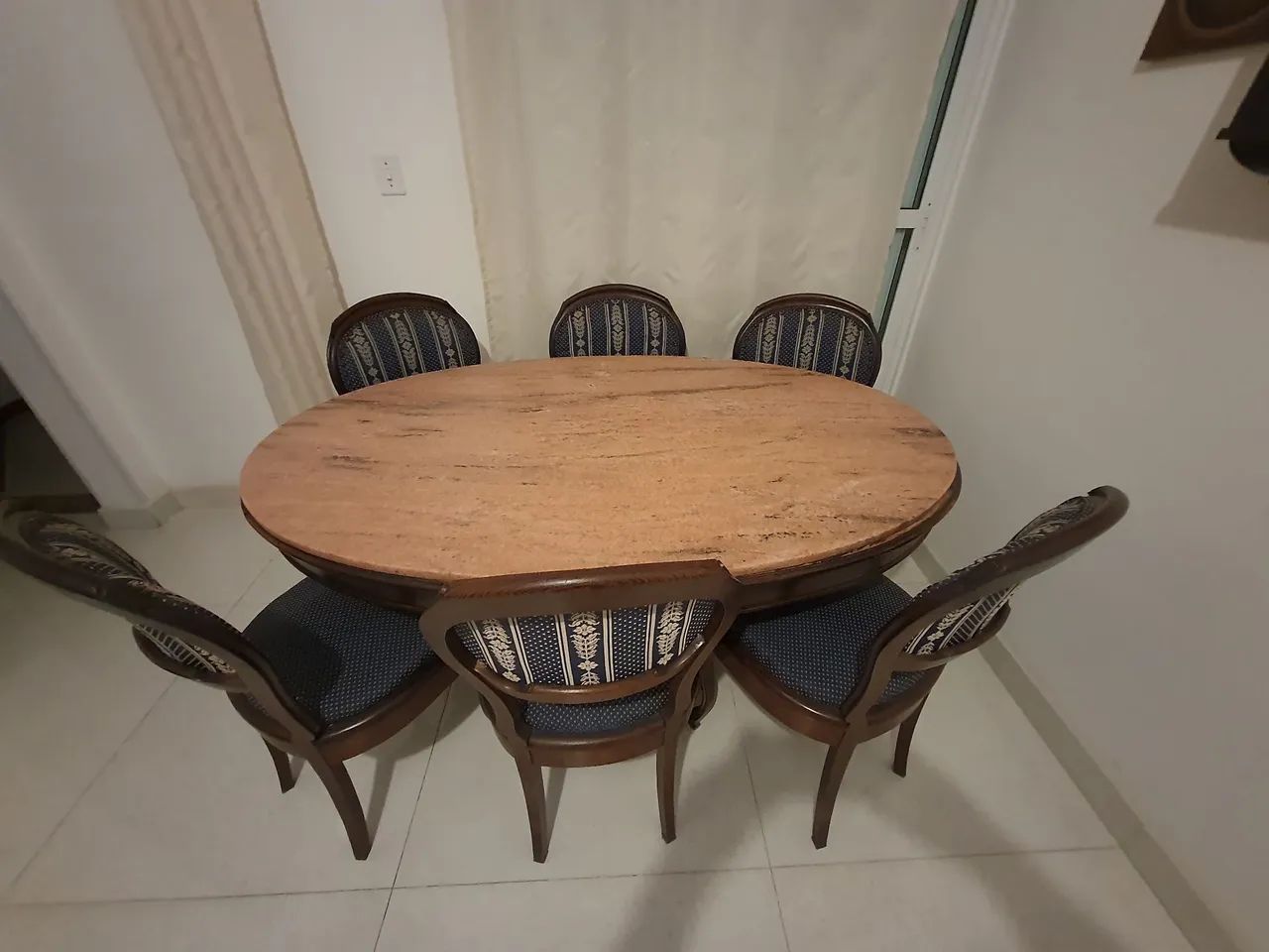 Mesa antiga de jacarandá e mármore rosa - Foto 3