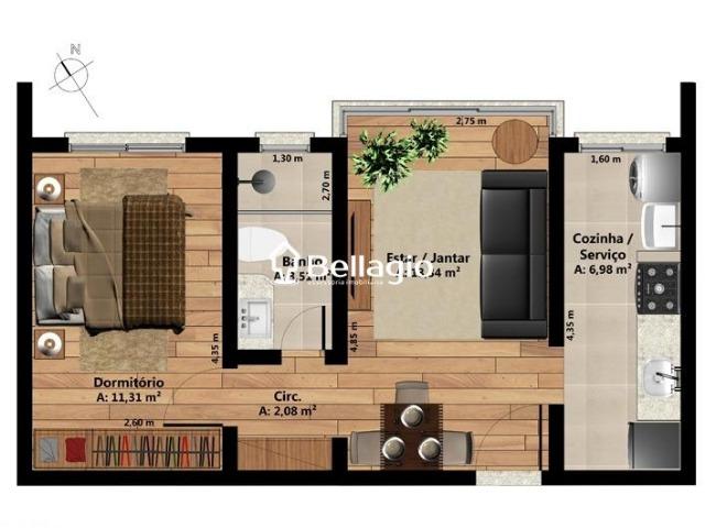 Apartamento novo de 1 dormitório, piso laminado, elevador e garagem - Foto 2
