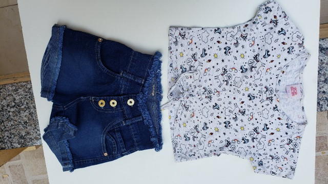 Conjunto infantil short e camiseta unicornio pop corn