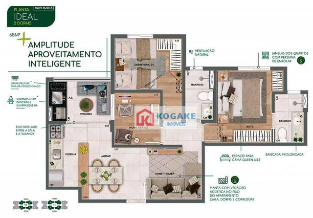 Apartamento com 2 dormitórios à venda, 65 m² por R$ 306.458 - Parque Industrial - São José - Foto 2