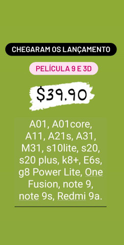 Promoção de Películas 9 e 3D e consertos de celulares
