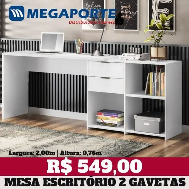 Mesa Escritório 2,00m Office 2 Gavetas 3 Nichos (Novo) Entrega Grátis!  - Foto 2