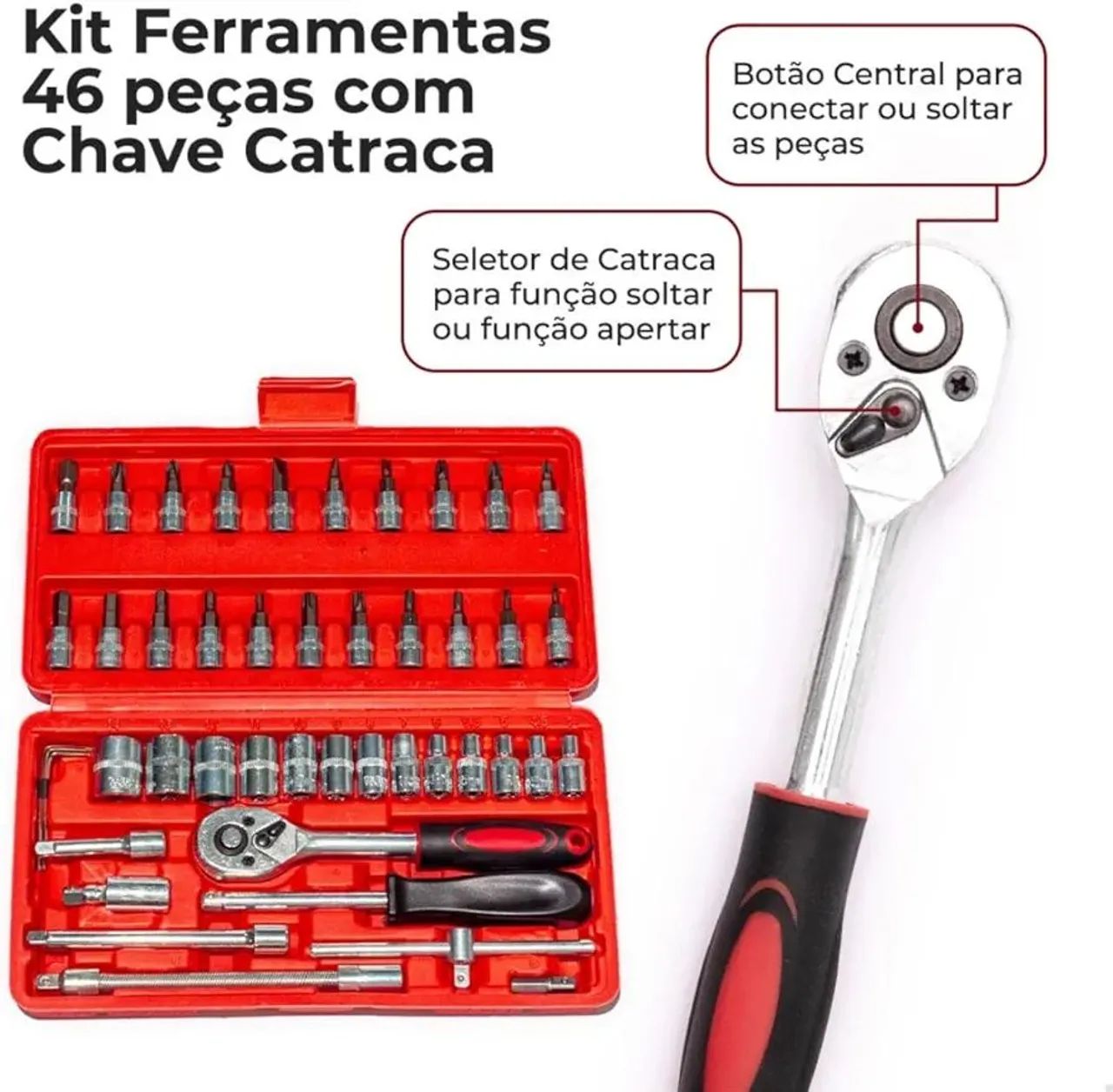 Jogo de Chaves de Fenda e Soquetes 46 Peças - Foto 3