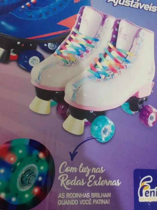 Patins Unicórnio Roller Skate 4 Rodas Tam.35 ao 38 Ajustável C/luz Fenix - Foto 2