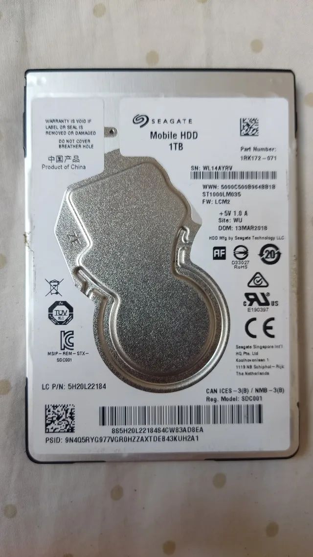 HD Seagate Notebook - 1 Terabayte (serve para colocar em case)