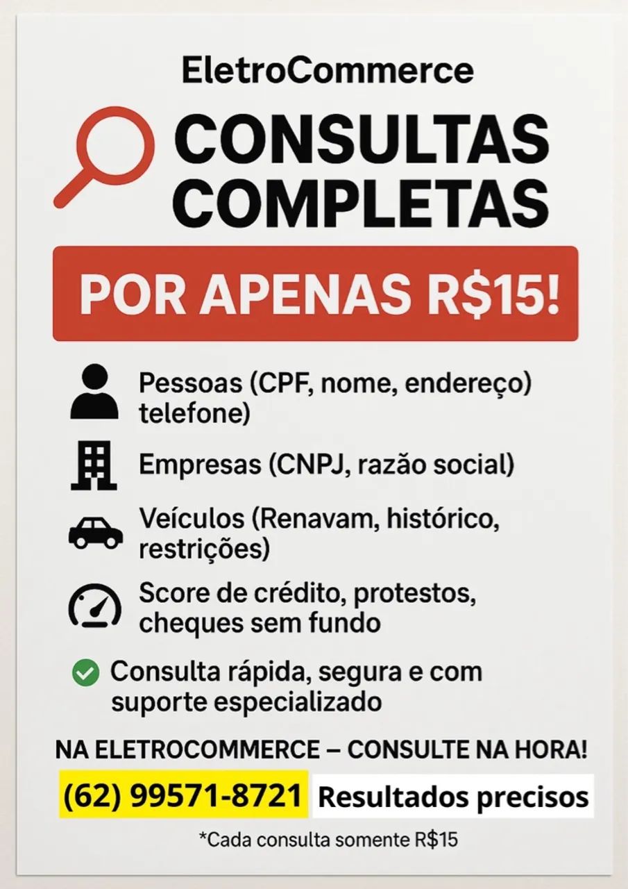 Consulta completa de CNPJ, CPF Ou Veículo 