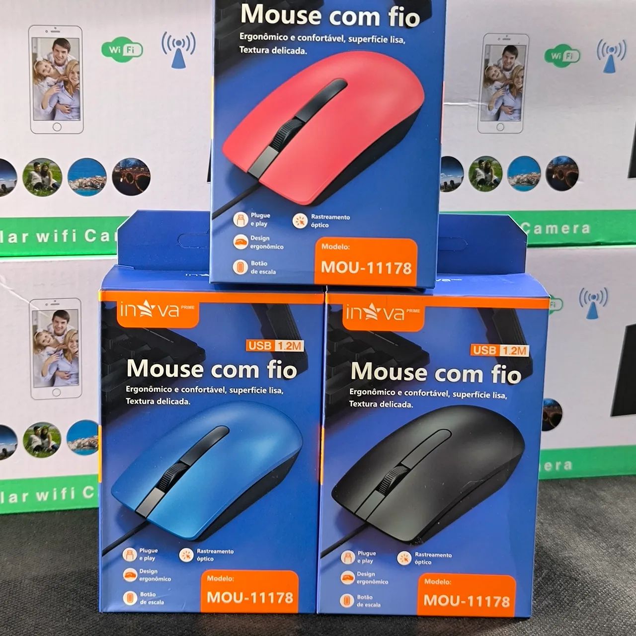 Mouse com fio Inova - USB 1.2M - Novo